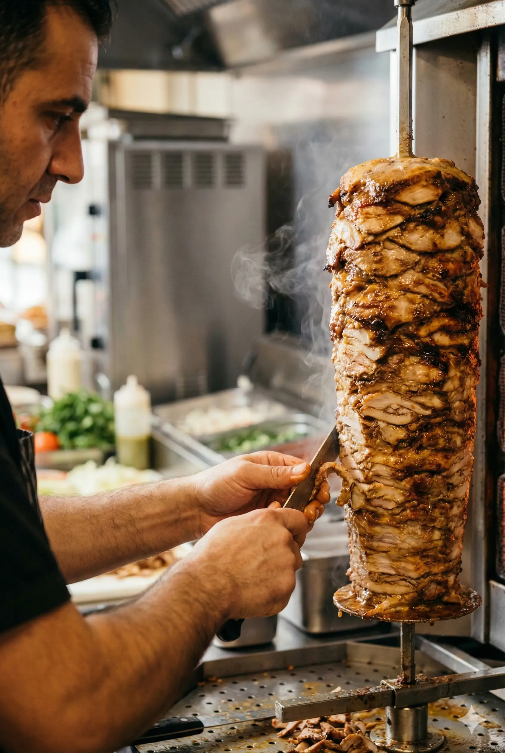 Al Aqsa Restaurant Chef preparing fresh Halal Shawarma in Staten Island kitchen